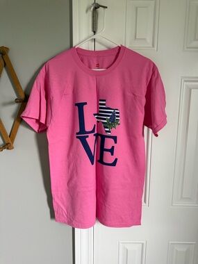Hanes Pink Short-Sleeve LOVE Graphic Tee with Navy Print